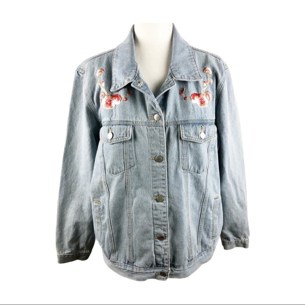 Riva Fashion Floral Boho heavily Embroidered with Cherry Blossom Jeans Jacket L